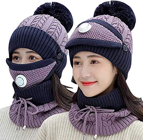 3 Pcs Beanie Wool Cap For Women (Purple & Blue)