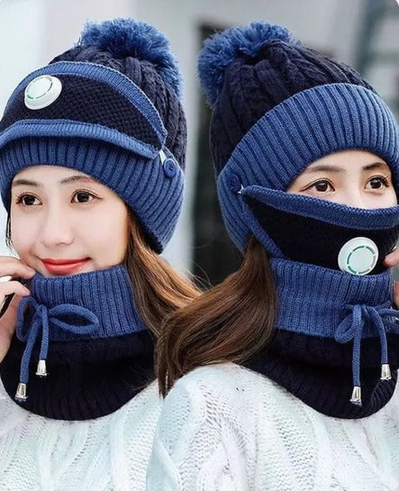 3 Pcs Beanie Wool Cap For Women (Blue & Neavy Blue)